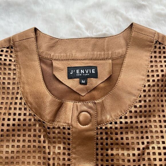 J’Envie Leather Jacket Metallic Copper 3/4 length sleeves snaps size women’s M - Picture 11 of 11